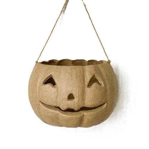 Paper Mache Halloween Hanging Jack 'o Lantern Pumpkin Basket