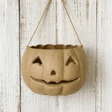 Load image into Gallery viewer, Paper Mache Halloween Hanging Jack &#39;o Lantern Pumpkin Basket