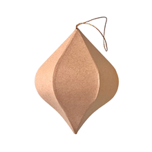 Load image into Gallery viewer, A 5.25 inch six sided or faceted paper mache ornament with a hanging gold loop at the top, shown against a solid white background.