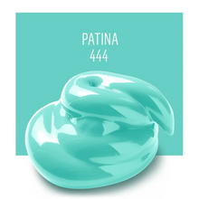 Load image into Gallery viewer, Turquoise ceramic sculpture with 'PATINA 444' text on a teal background