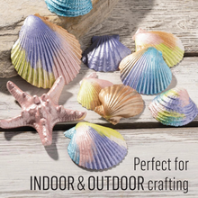 Load image into Gallery viewer, Colorful seashells and a starfish on a wooden surface with text 'Perfect for indoor &amp; outdoor crafting'.