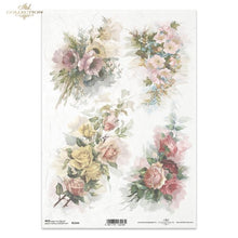 Load image into Gallery viewer, Pretty Vintage Roses Floral Mix Rice Paper by ITD Collection, Size A4