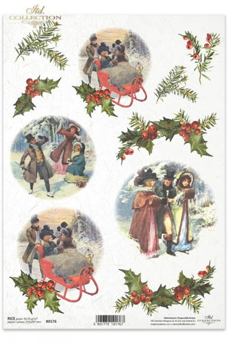 Winter Holly Days Ornaments Rice Paper by ITD Collection