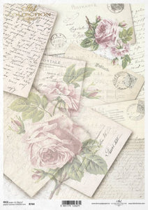 Pink Roses Post Cards Rice Paper by ITD Collection, R0744, A4