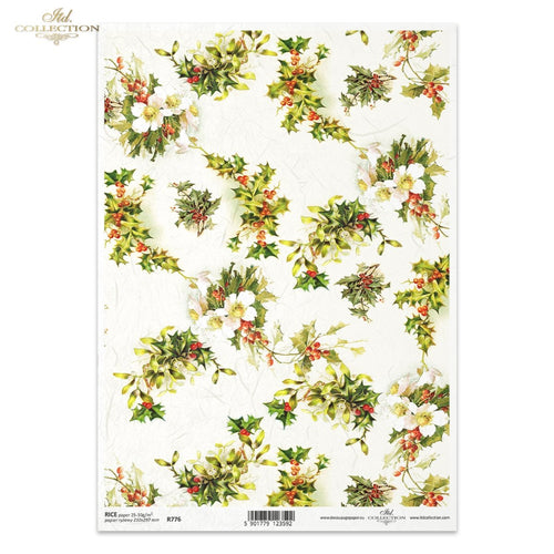Mistletoe and Holly Rice Paper by ITD Collection