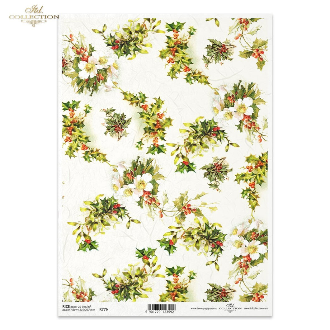 Mistletoe and Holly Rice Paper by ITD Collection