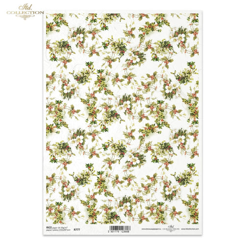 Mistletoe and Holly Background Rice Paper by ITD Collection