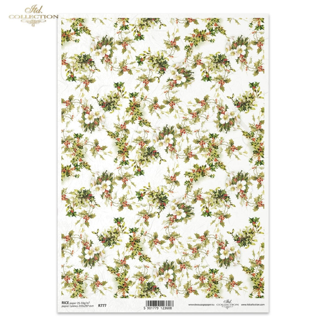 Mistletoe and Holly Background Rice Paper by ITD Collection