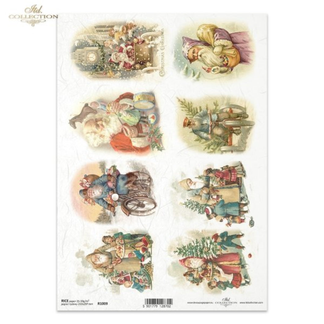 Sheet of Christmas-themed stickers with vintage-style illustrations on a white background.