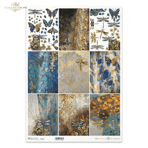 Golden Blue Winged Beauties Rice Paper by ITD Collection