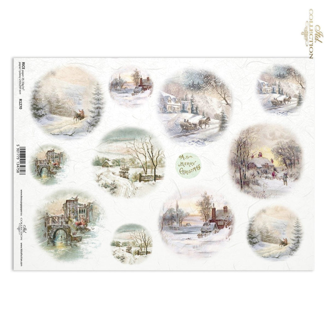 Winter Snow Scenes Ornaments Rice Paper by ITD Collection