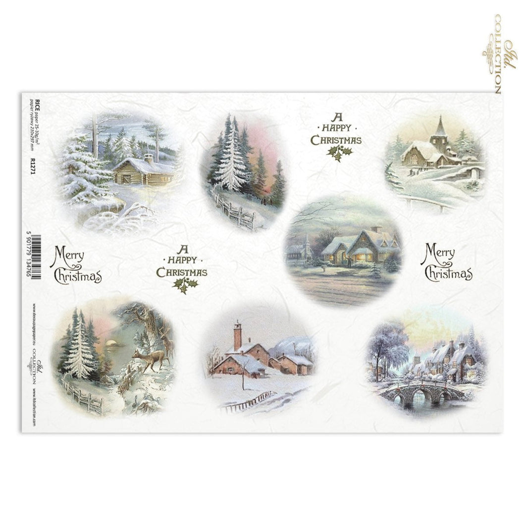 Snowy Landscape Ornaments Rice Paper by ITD Collection