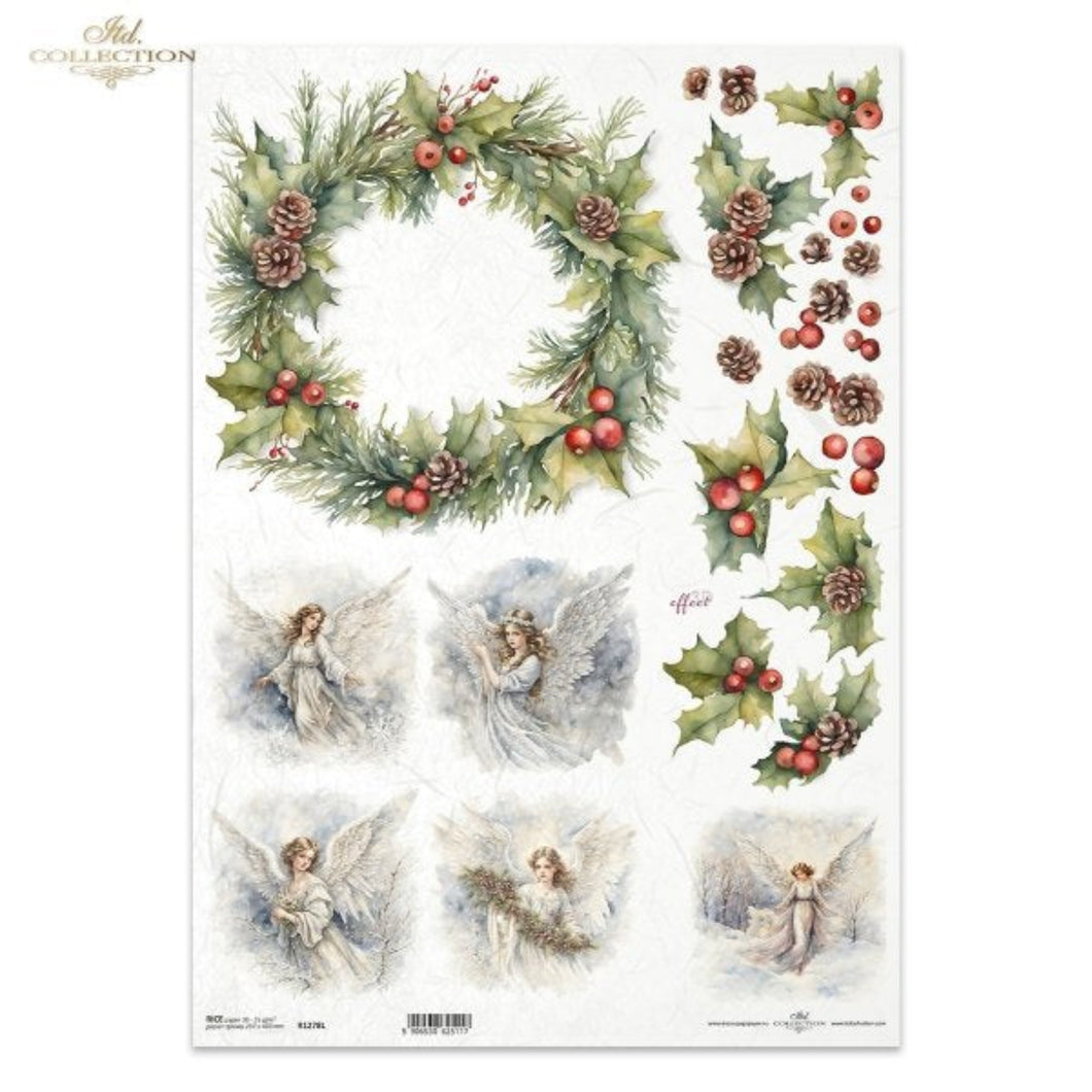 Winter Holly Angels Rice Paper by ITD Collection