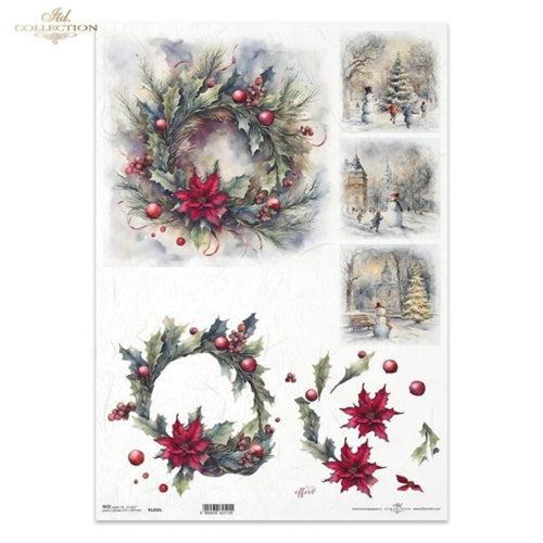 Holly Poinsettia Snowmen Rice Paper by ITD Collection