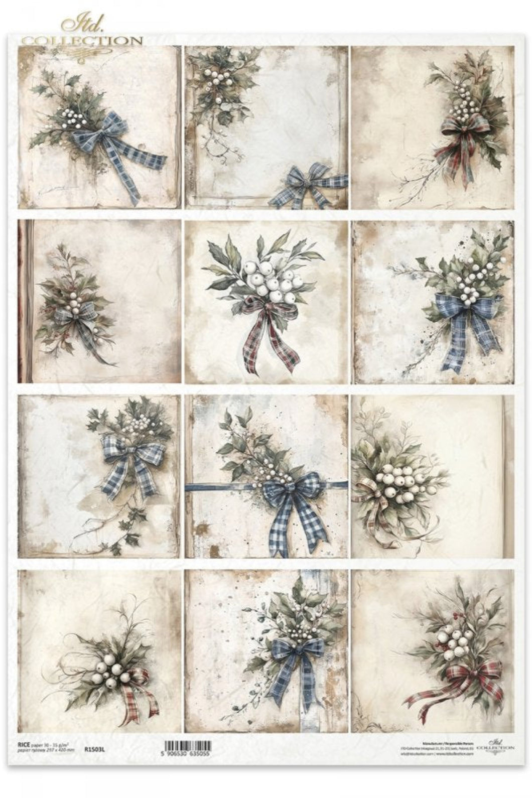 Winter's Tale Plaid Bows and Holly Minis Rice Paper by ITD Collection