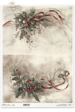 Load image into Gallery viewer, Winter&#39;s Tale Red Ribbon Holly Rice Paper by ITD Collection