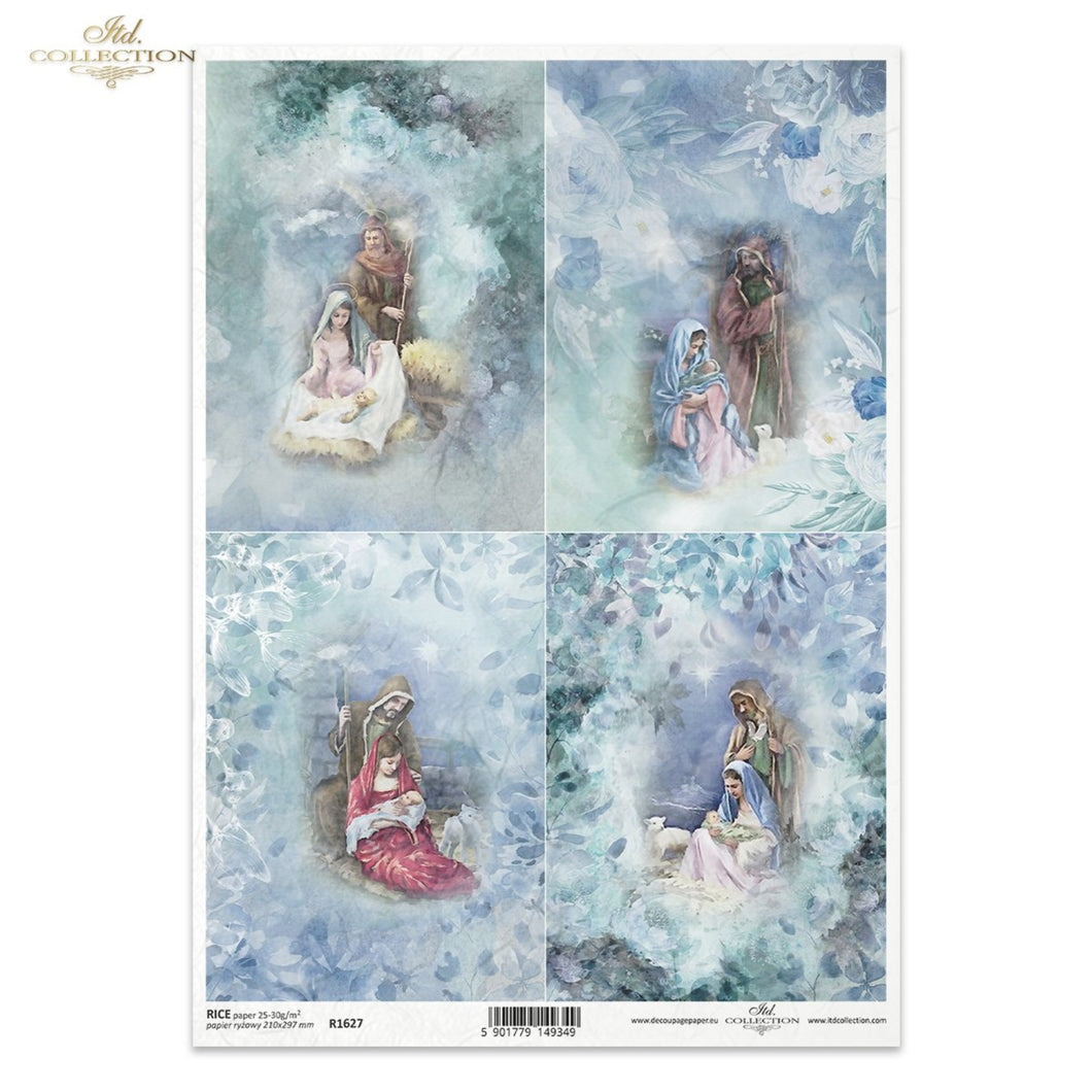 Christmas In Blue Holy Family 4 Pack Rice Paper by ITD Collection