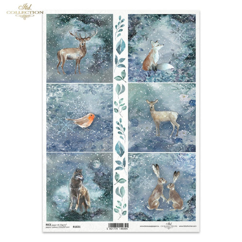 Christmas In Blue Forest Animals Rice Paper by ITD Collection