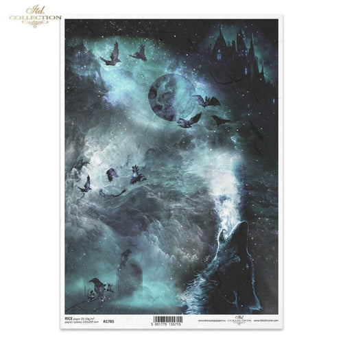 Night Wolf and Moon Rice Paper by ITD Collection