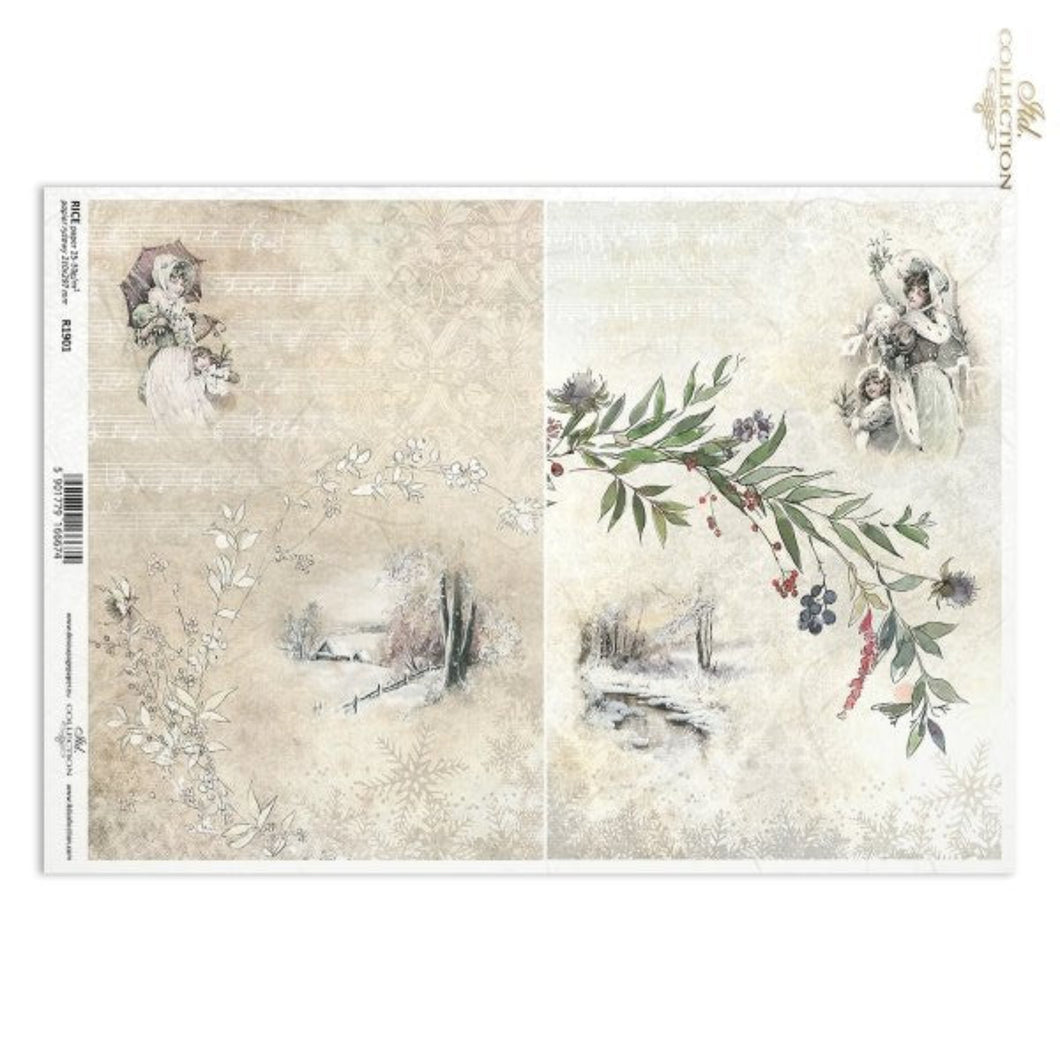 Victorian Christmas Winter Landscapes Rice Paper by ITD Collection