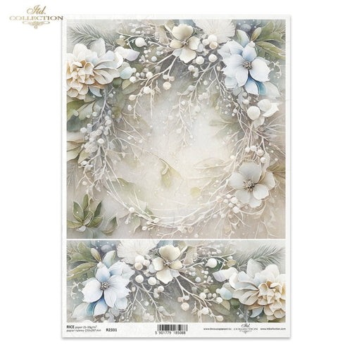 Winter Bouquet Soft Blues and Pearls Rice Paper by ITD Collection
