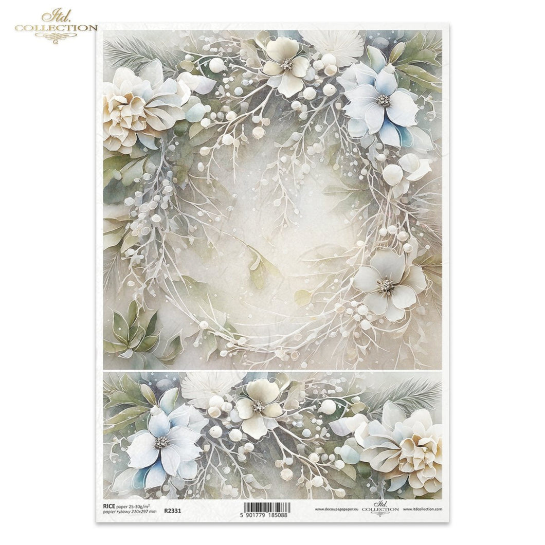 Winter Bouquet Soft Blues and Pearls Rice Paper by ITD Collection