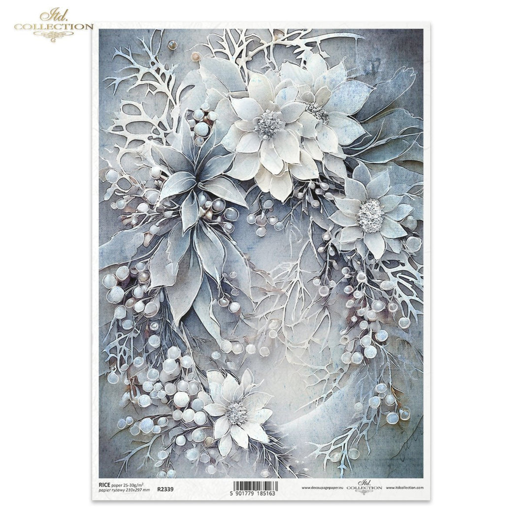 Winter Bouquet Blue Winter Swag Rice Paper by ITD Collection