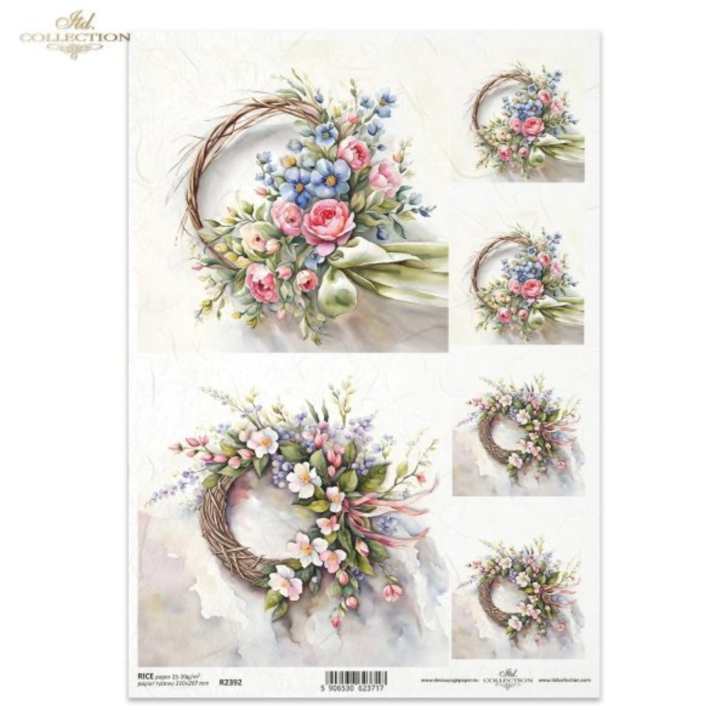 Spring Wreaths with Ribbons Rice Paper by ITD Collection