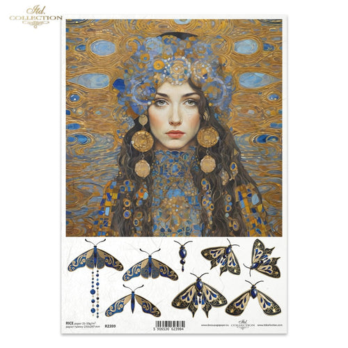 Golden Blue Beauty Rice Paper by ITD Collection