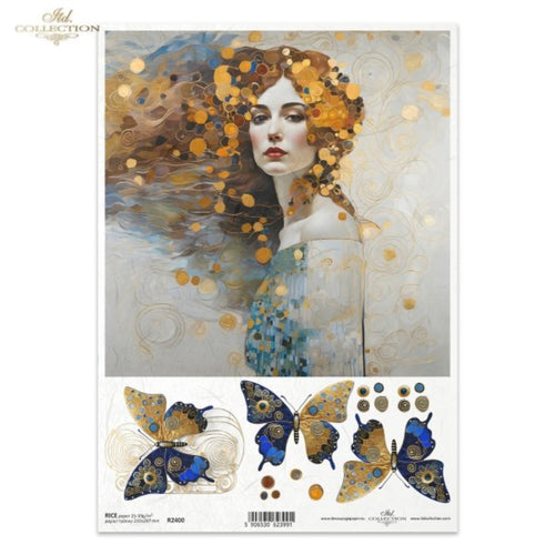 Golden Blue Beauty Butterflies II Rice Paper by ITD Collection
