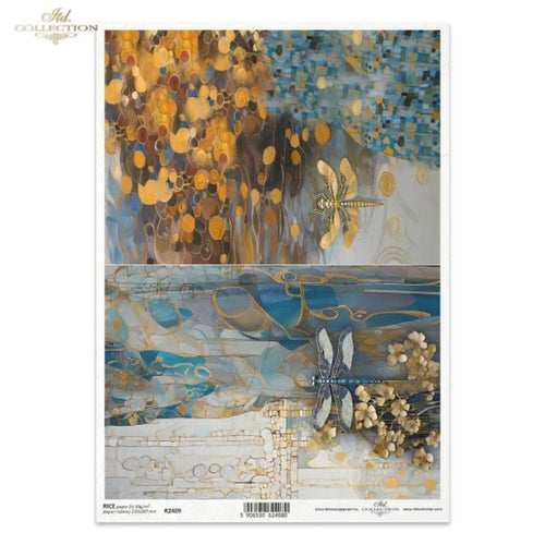 Golden Blue Beauty Dragonflies Rice Paper by ITD Collection