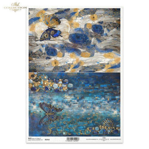 Golden Blue Beauty Butterfly Gems Rice Paper by ITD Collection