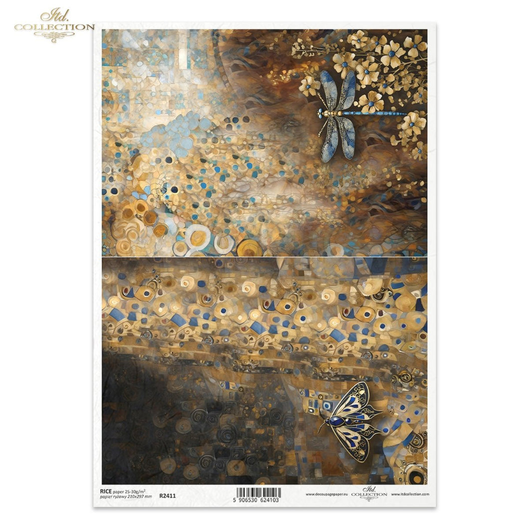 Golden Blue Beauty Dragonfly Moth Rice Paper by ITD Collection