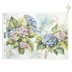 Blue and Pink Hydrangea Landscape Rice Paper by ITD Collection