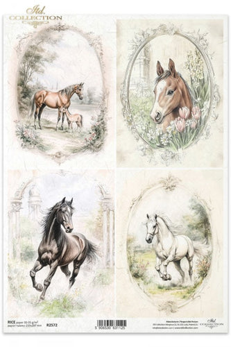 Spring Farm Horse Portraits Rice Paper by ITD Collection