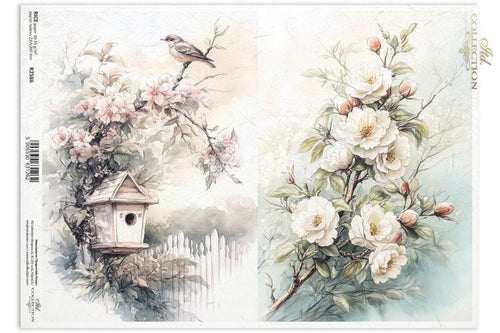 Cottage in the Country Florals Birdhouse Rice Paper by ITD Collection