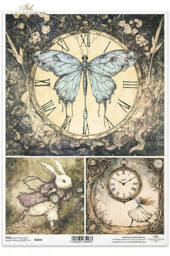 Alice's Magic Butterfly Clock Rice Paper by ITD Collection