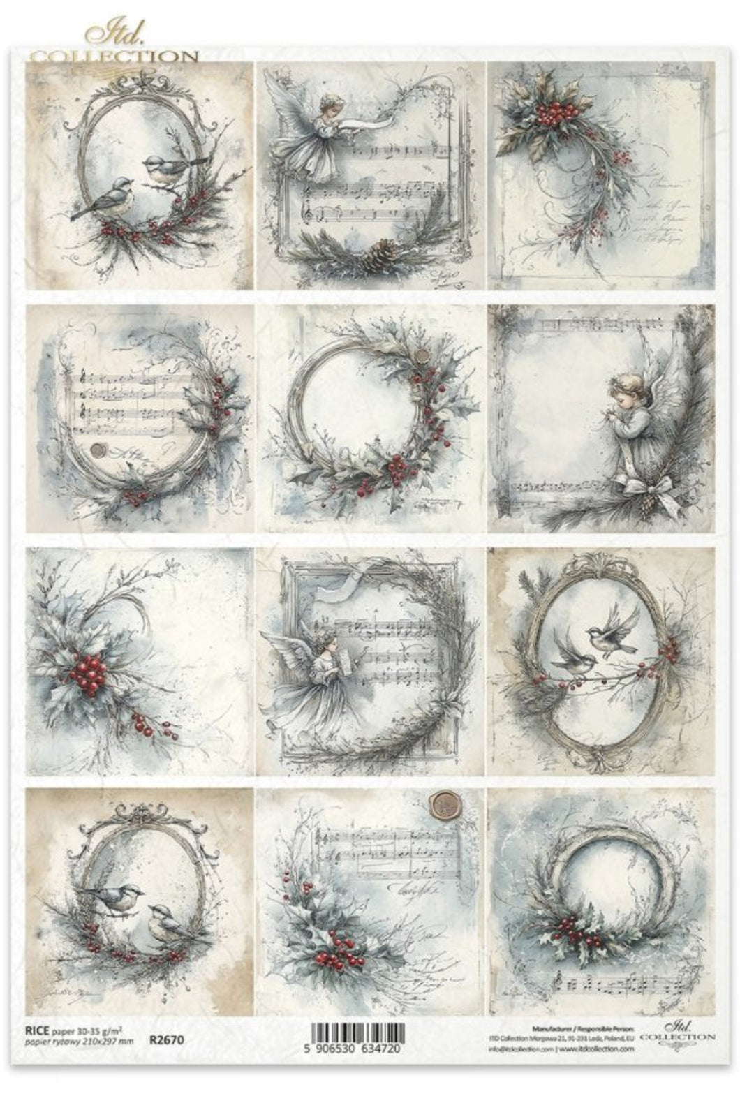 Winter's Tale Holly Birds and Angel Minis Rice Paper by ITD Collection