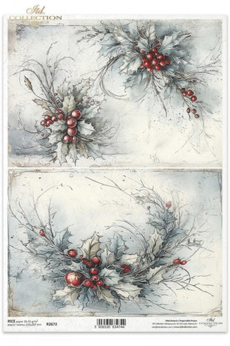 Winter's Tale Holly and Berries Rice Paper by ITD Collection