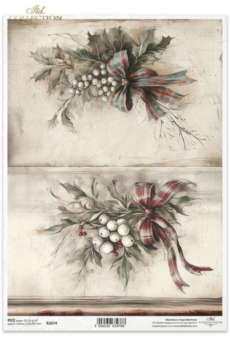 Winter's Tale Plaid Bows and Holly Rice Paper by ITD Collection