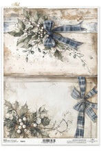 Load image into Gallery viewer, Winter&#39;s Tale Blue Tartan Bows and Holly Rice Paper by ITD Collection
