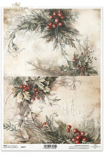 Winter's Tale Holly Sprays Rice Paper by ITD Collection