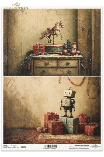 Winter's Tale Christmas Horse and Robot Rice Paper by ITD Collection