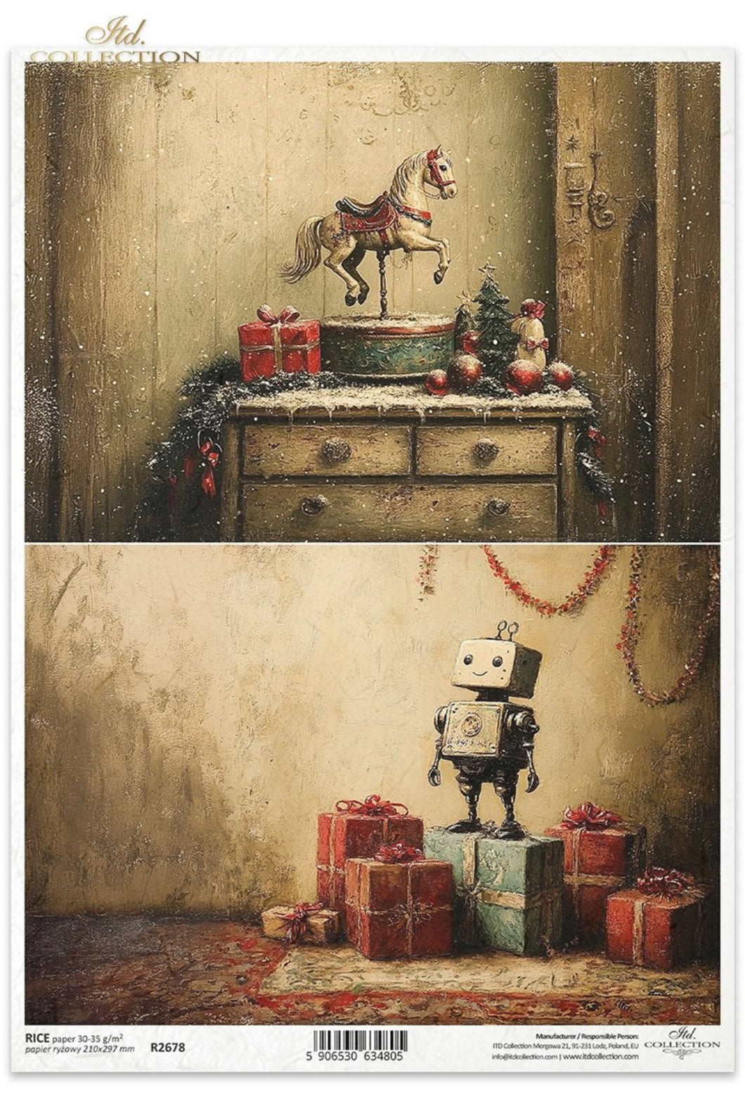 Winter's Tale Christmas Horse and Robot Rice Paper by ITD Collection