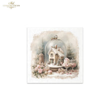 Load image into Gallery viewer, A square decorative print or card featuring a vintage winter scene under a glass cloche dome, with a small house, flowers, and pastel objects. The artwork is centered on a white background, with a small 'Ash Collection' logo in the top-left corner.