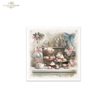 Load image into Gallery viewer, A square decorative print or card featuring a vintage-style dessert table scene with macarons, cupcakes, flowers, and pastel ribbons, shown centered on a white background. The top-left corner of the overall image includes the text 'Ash Collection' as a brand mark.