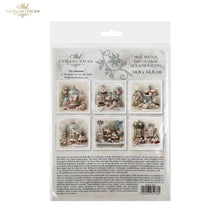 Load image into Gallery viewer, A packaged sheet of decorative scrapbooking papers from the 'Art Collection' by ITD Collection. The clear plastic packaging displays six different vintage-style floral and cottagecore-themed paper designs, with product details printed on the front.