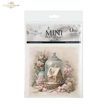 Load image into Gallery viewer, A packaged paper craft set from Ash Collection's Mini Paper Set collection, featuring a vintage-style illustration of a gingerbread house under a glass cloche with pink sugar skulls and flowers.