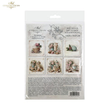 Load image into Gallery viewer, A packaged sheet of decorative scrapbooking paper from the 'Art Collection' by ITD Collection. The white hanging plastic packaging displays a front insert card with six sample floral and vintage-themed designs, dimensions '14.