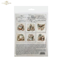 Load image into Gallery viewer, A packaged sheet of decorative scrapbooking paper from the 'Art Collection' by Margaret Mead. The clear plastic packaging shows six sample floral and holiday-themed designs, with the brand name 'Art Collection' and product details printed on the front.